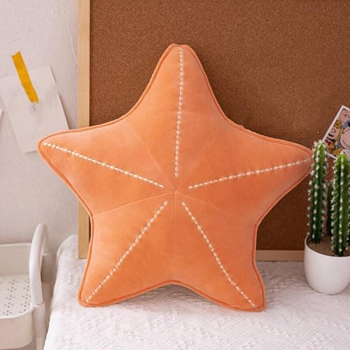 HXIYAN Starfish Shell Pillow Plush car Cushion Bedside Sofa Home furnishings Dormitory Office mat (19.6in, Star Orange) thumbnail 2