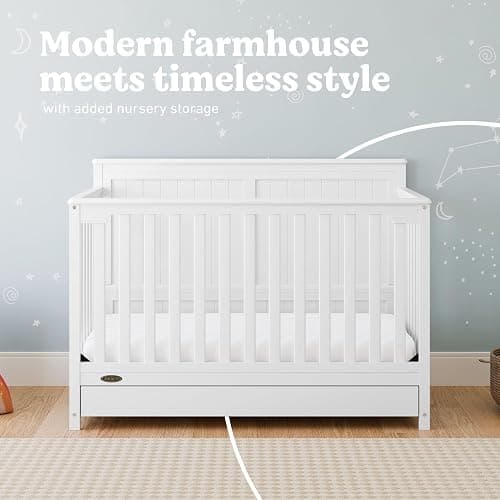 Graco Hadley 5-in-1 Convertible Crib with Drawer – GREENGUARD Gold Certified, Fits Standard Crib Mattress, Converts to Toddler Bed, Daybed and Full Bed, 4 Adjustable Mattress Heights (White) thumbnail 5