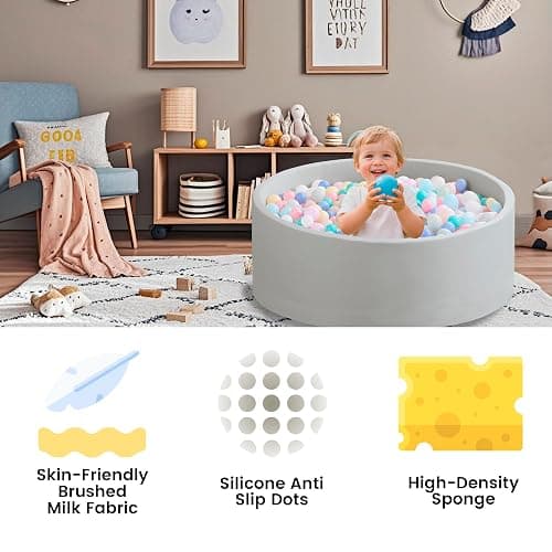 Zedachica Ball Pit for Toddlers 35.43''x11.81 Baby Ball Pits Soft Memory Foam Ball Pit Round Kids Ball Pit Indoor Game Kids Play Ball Pool Ideal Gift for Girls and Boys (Grey, NO Balls) thumbnail 6