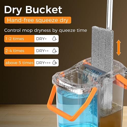 YASHE Mop and Bucket Set with Detachable Space-Saving Bucket, Mop for Floor Cleaning with Wringer, Wall Mop with 360° Rotating Mop Head, 2 Reusable Microfiber Mop Pads thumbnail 3