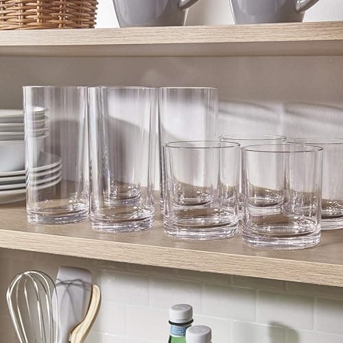 US Acrylic Classic Clear Plastic Reusable Drinking Glasses (Set of 8) 12oz Rocks & 16oz Water Cups | BPA-Free Tumblers, Made in USA | Top-Rack Dishwasher Safe thumbnail 5