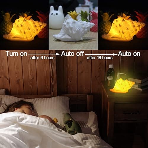 Conch Shell Night Light-Battery Powered LED Night Light for Kids Room, Auto Off Timer, Adults Bedroom Decor Nautical Lighting, Beach Themed Lamp Suitable for Baby Nursery, Home Ocean-Nightstand Decor thumbnail 2