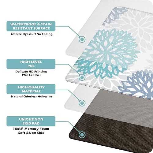 Tubeamin Anti Fatigue Kitchen Mat for Floor, Cushioned Anti Fatigue Kitchen Rugs Non Slip Waterproof, Comfort Floral Standing Desk Mat for Sink, Office, Laundry Room, 17.3"x28" thumbnail 7