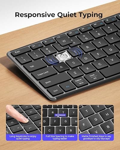 seenda Wireless Bluetooth Keyboard and Mouse Combo (USB + Dual BT), SKM64-3 Multi-Device Rechargeable Slim Keyboard and Mouse, Compatible for Win 7/8/10, MacBook Pro/Air, iPad, Tablet - Black Gray thumbnail 6