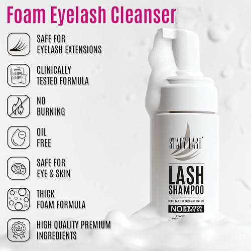 STACY LASH Lash Shampoo Kit Foaming Cleanser with Eye Lash Spoolies & Rinse Bottle & Cleansing Pad & Brush for Eyelash Extensions & Clusters & Natural Eyelashes thumbnail 3