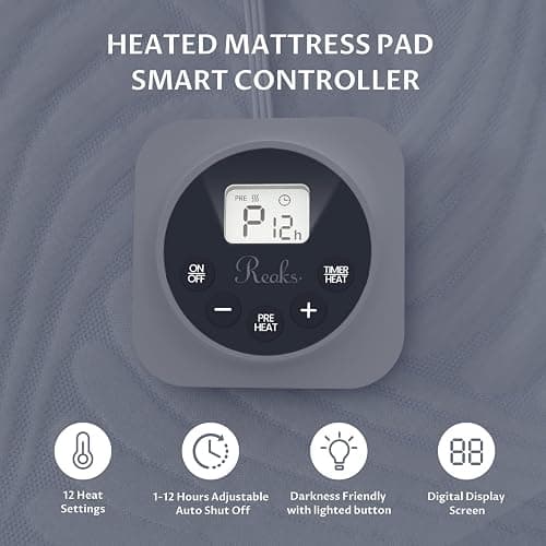 Full Size Electric Heated Mattress Pad - Bed Warmer with Memory & Preheat Functions, 12 Heat Settings Single Control for 1-12 Hours Auto Off, Lighted Button thumbnail 3