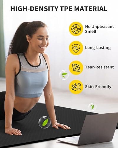 CAMBIVO Yoga Mat 72" x 48" Large Workout Mat for Home Gym Flooring | 6mm-12mm (0.24"-0.48") Extra Thick Exercise Mat for Apartment Fitness | High-Density TPE Cushioning for Joint Protection thumbnail 5