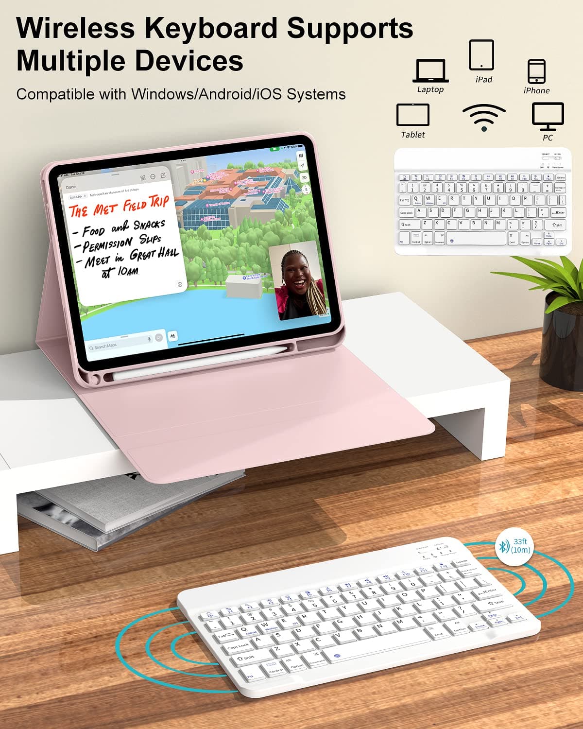 JKSML iPad (A16) 11th Generation 11 inch 2025 Keyboard Case,Case for iPad 10th Generation 10.9 inch 2022 Bluetooth Detachable -with Pencil Holder - Flip Stand Case - Keyboard Case, Pink - Pink thumbnail 4