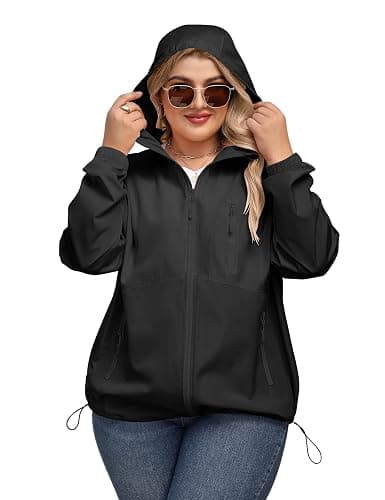 Avoogue Plus Size Womens Rain Jacket with Hood Waterproof Raincoats Lightweight Packable Outdoor Trench Coat XL-5XL thumbnail 2