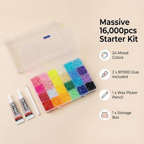 16000Pcs 3mm Rhinestones for Bedazzling, Bedazzler Kit with Rhinestones and Tools, Flatback Resin Jelly AB Colorful Rainbow Crystals Gems Set with Glue for Nail Art Crafting Clothes Crafts thumbnail 2