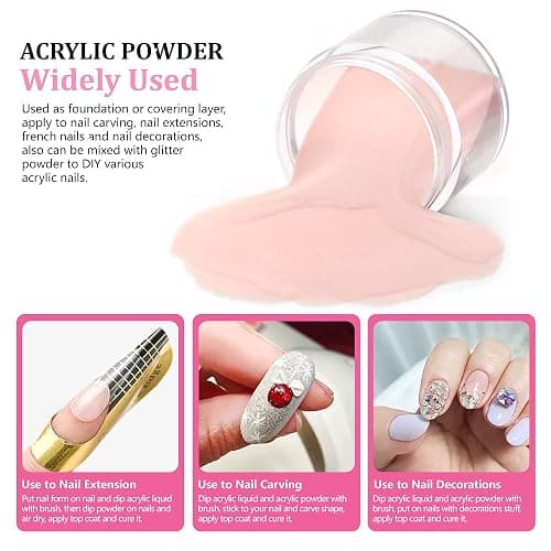 Molisaka Nude Acrylic Powder - Professional Nail Powder, Lasting Powder for French Nail Art, Salon Supplies Set (1.58oz) thumbnail 7