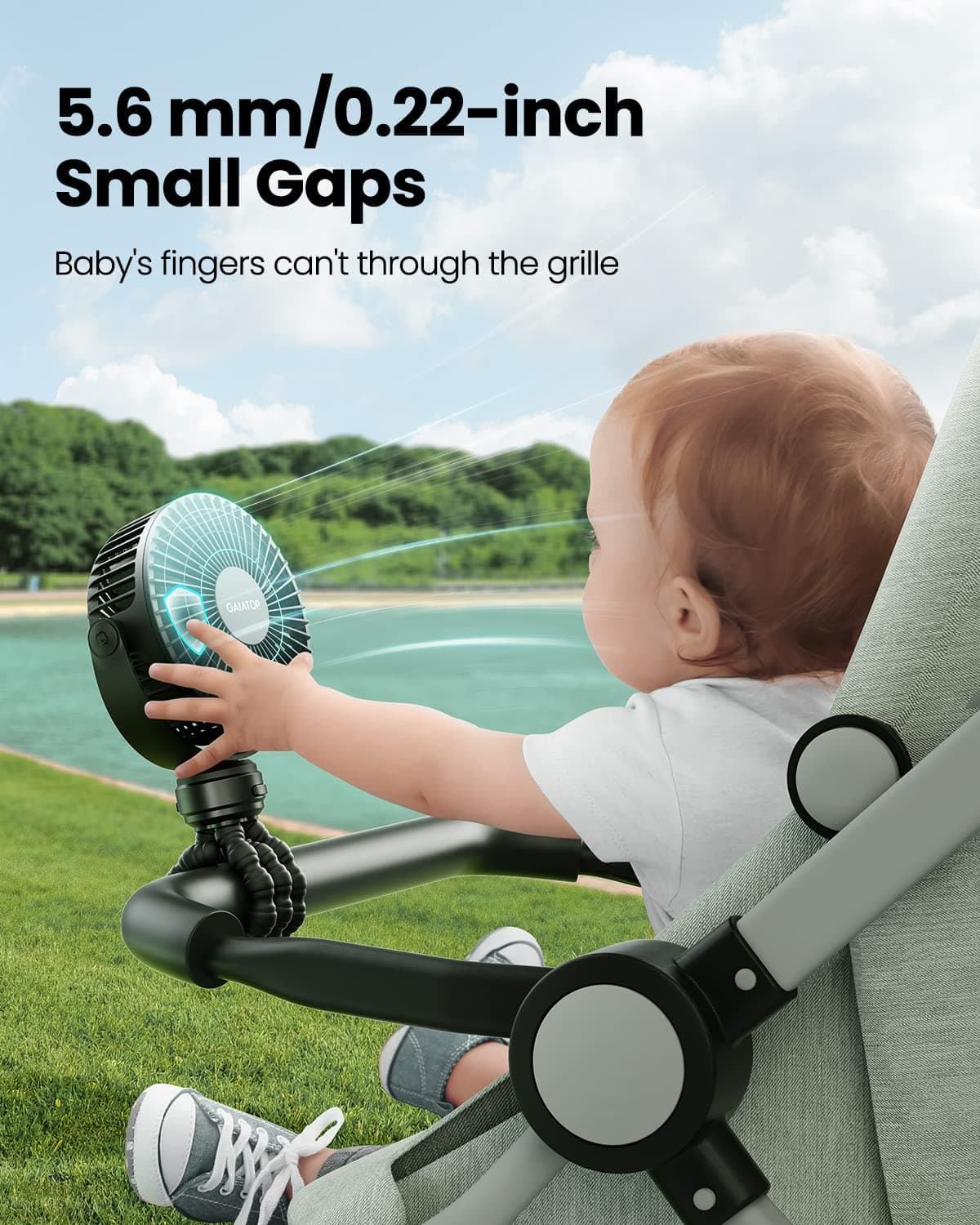 Gaiatop Mini Portable Stroller Fan, Battery Operated Small Clip on Fan, Detachable 3 Speed Rechargeable 360° Rotate Flexible Tripod Cooling Fan for Car Seat Crib Treadmill Travel Black thumbnail 2
