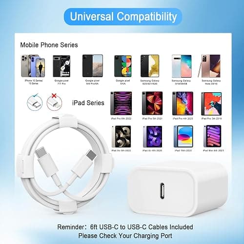 iPhone 17 16 15 Charger, USB C Charger, 4-Pack Fast Wall Charging, USB-C Chargers Block (4-Pack 6 ft Cable Included) for iPhone 17/16/15/15 Pro/15 Pro Max/iPad Pro/AirPods Samsung & More thumbnail 6