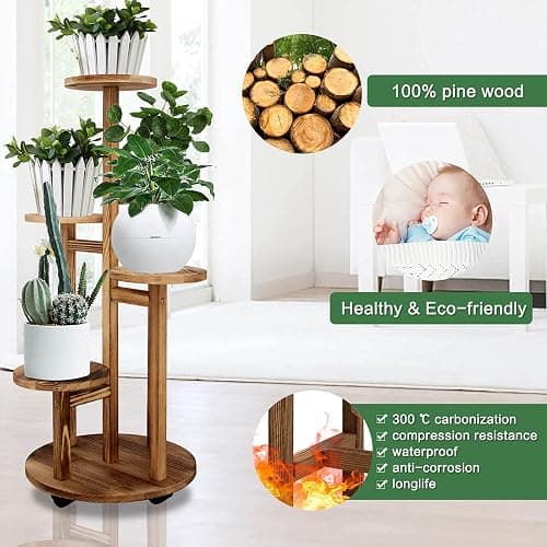 GEEBOBO 5 Tiered Tall Plant Stand for Indoor, Wood Plant Shelf Corner Display Rack, Multi-tier Planter Pot Holder Flower Stand for Living Room Balcony Garden Patio (Walnut) thumbnail 4