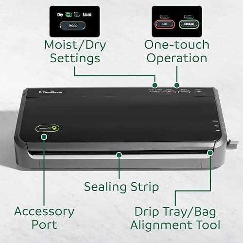 FoodSaver Vacuum Sealer Machine, Automatic Bag Detection, Sous Vide Friendly, with sealer bags, roll, handheld vacuum sealer, black thumbnail 5