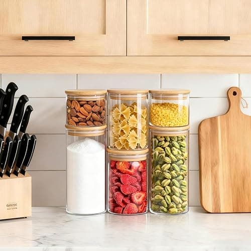 ComSaf Glass Storage Containers with Lids (0.6qt/1qt/1.5qt) Set of 6,Glass Pantry Storage Containers with Airtight Lid & lables for Dry Food, Snacks, Nuts, Stackable for Kitchen, Pantry Organization thumbnail 2