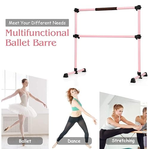 GOFLAME Ballet Barre Portable Double, 4FT Freestanding Ballet Barre Adjustable, Heavy Duty Dancing Stretching Ballet Bar for Home, Dance Barre, Fitness Ballet Bar (Pink) thumbnail 3