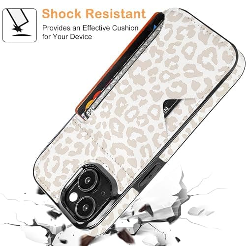 uCOLOR for iPhone 13 14 15 Case with Card Holder- Slim Leather Wallet Case Credit Card Holder Drop Protective Hidden Card Slot Cover for Woman Man (Beige Leopard, iPhone 15/14/13) thumbnail 6