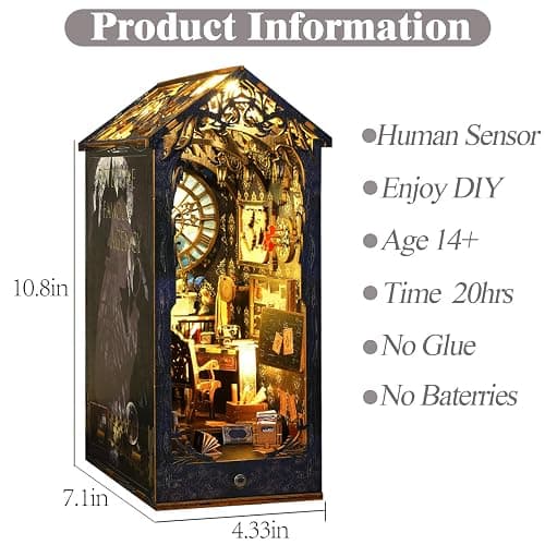 ISSEVE DIY Book Nook Kit, 3D Wooden Puzzle DIY Miniature House Kit for Booknook Shelf Insert Decoration, Magic Book House Stand Bookshelf Dollhouse for Adults with Sensor Light (Detective Agency) thumbnail 3