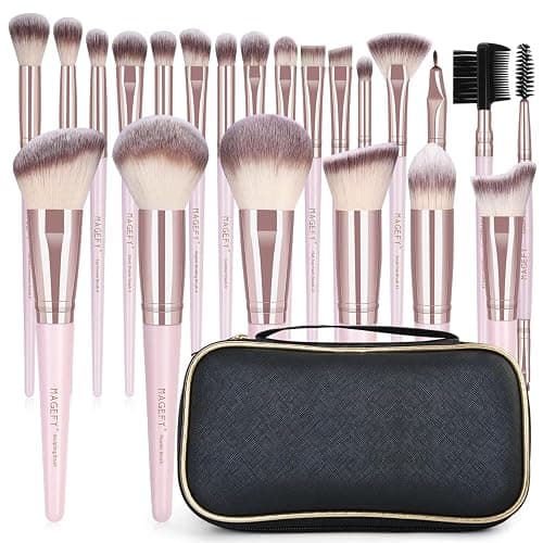 22 Pcs Makeup Brushes Set, MAGEFY Professional Makeup Brushes Wooden Handle Cosmetics Brushes Foundation Concealer Powder Face Eye Make up Brushes Kit(Pinkgold) - Image 1