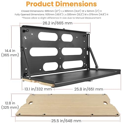 E-cowlboy Drop Down Tailgate Table for 2007-2024 Jeep Wrangler JK JKU JL JLU Unlimited Sports Freedom Sahara Rubicon Rear Door Foldable Table Cargo Shelf Storage Cargo Luggage Holder Carrier thumbnail 5