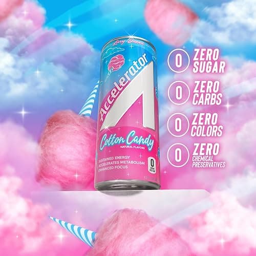 Accelerator Energy Drink Sugar Free, Cotton Candy 12oz can(12 pack) Zero Sugar Energy Drinks with Sustained Energy from 100% Natural Caffeine (200mg) & Green Tea extract thumbnail 3