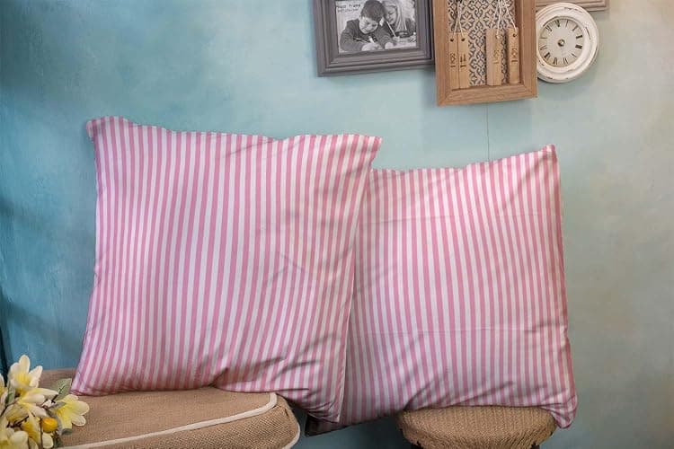 EMMTEEY Set of 2 Stripe Pink White Pillow Covers Geometric Stripes Throw Pillow Covers 18x18 Inch Decorative Pillow Cases for Couch Bedroom Living Room thumbnail 4