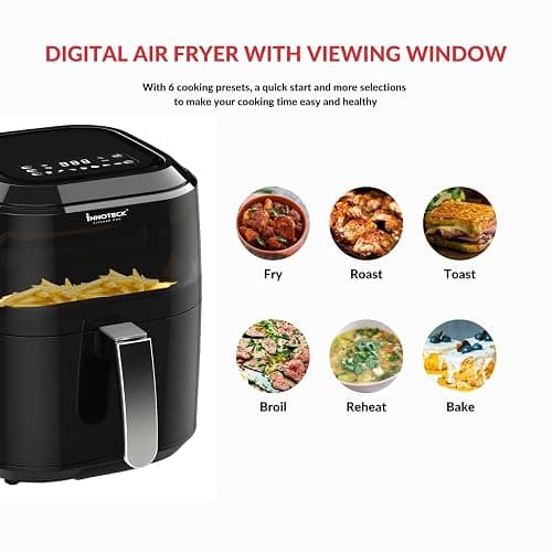 Innoteck Kitchen Pro 5L Air Fryer with Viewing Window - Healthy Low Fat No Oil Cooking - For Air Frying, Roast, Dehydrate, Bake, & Reheat - Dishwasher Safe Accessories, Non-Slip Feet - Gloss Black thumbnail 5