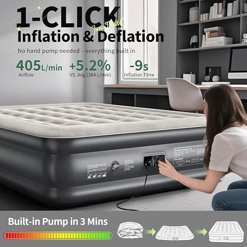 InnoTruth Air Mattress Queen with Built in Pump, Inflatable Mattress Blow up Mattress, Family Choice Award Winner, 18" Colchones Inflables Foldable Air Bed for Guest & Home, Ideal for Camping, 650lbs thumbnail 7