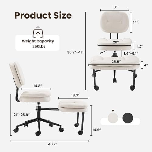 COSIEST Cross Legged Office Chair with Wheels, Ergonomic Kneeling Chair for Adults, Criss Cross Chair with Wide Seat, 360° Swivel Meditation Yoga Desk Chair, Adjustable Height, White thumbnail 2