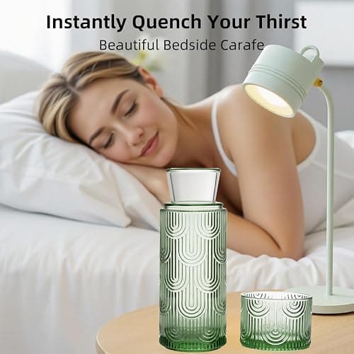 TANMESSO Mouthwash Dispenser, Bedside Water Carafe with Cup And Glass Set, Mouth Wash Dispensers for Bathroom, 21.6 Oz Glass Mouthwash Container with 6 Oz Drinking Cup As Lid (Green) thumbnail 5
