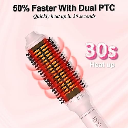 Thermal Brush,1.5 inch Heated Round Brushes,Non-Blowing Heated Brush,Dual Voltage CurlingBrush,Dual PTC Fast Style HeatedBrush,Ceramic Thermal RoundBrush Makes Hair Shinier & Smoother,Pink thumbnail 2