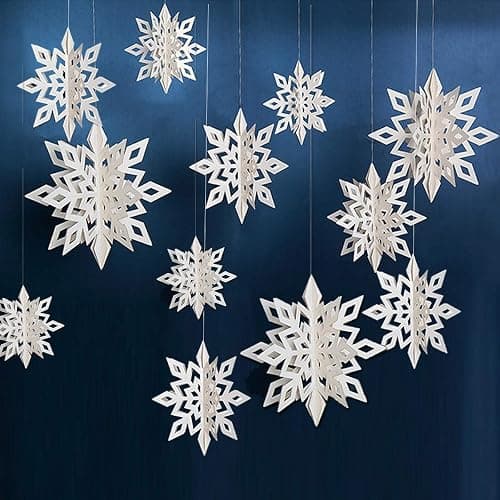 OuMuaMua Winter Christmas Hanging Snowflake Decorations, 12PCS Snowflakes Garland & 12PCS 3D Glittery Large White Snowflake for Christmas Winter Wonderland Holiday New Year Party Home Decorations thumbnail 4
