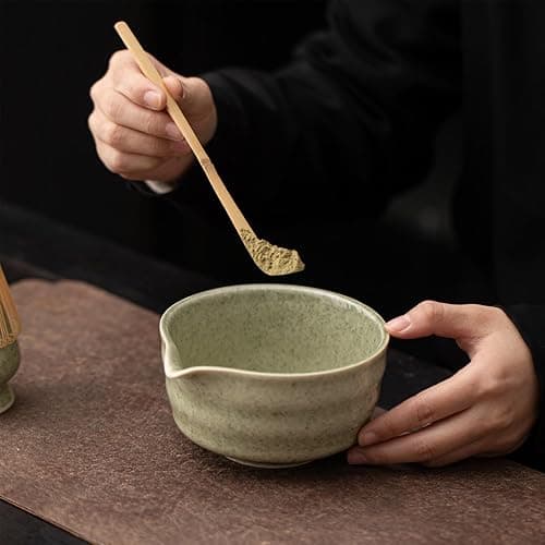 CAMATET Matcha Bowl with Spout, 500 ml/18 oz Ceramic Matcha Mixing Bowl, Japanese Ceremonial Matcha Chawan for Matcha Powder/Salad/Fruit/Soup/Tea - Wave Style Matcha Bowl thumbnail 4