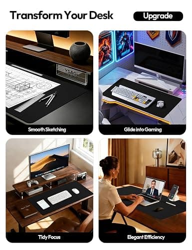YSAGi Leather Desk Protector, Office Mat, Large Mouse Mat, Non-Slip PU Leather Blotter, Laptop Desk Mat, Waterproof Writing Pad for Office and Home (Black, 31.5" x 15.8") thumbnail 3