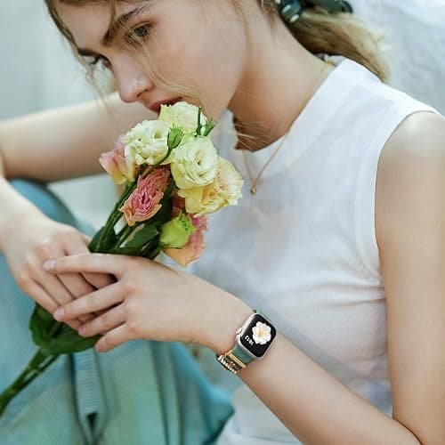 DaQin Flower Engraved Band Compatible with Apple Watch Bands for Women 40mm 38mm 41mm 42mm, Soft Silicone Strap With Dressy Decorative Apple Watch Charms for iWatch Series 11 10 9 8 7 6 5 4 3 2 1 SE thumbnail 2