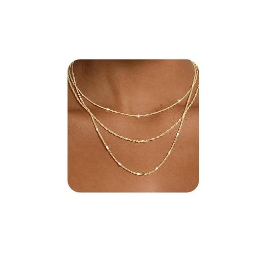 Yoosteel Layered 14k-Gold-Plated Necklace for Women,Necklaces Stack Jewelry | Necklace Stackable,Dainty Thin Chain,Trendy Jewelry Gifts for Women,Shiny CZ Satellite Chain Paperclip Link Box Choker Set - Image 1