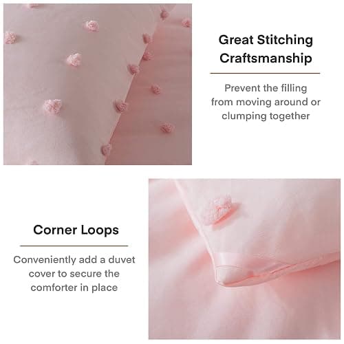 Paxrac Tufted Pink Full Comforter Set (80x90 inches), 3 Pieces- Soft Cotton Blush Lightweight Comforter with 2 Pillowcases, Chenille Dots All Season Down Alternative Comforter Set for Bedding - Pink - Full(80''x90'') thumbnail 5