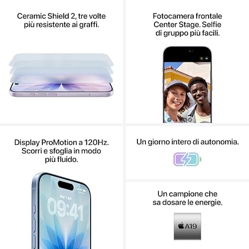 Apple iPhone 17 256 GB: display 6,3" con ProMotion, chip A19, fotocamera frontale Center Stage per selfie di gruppo più facili, più resistenza ai graffi, un giorno intero di batteria; Bianco thumbnail 4