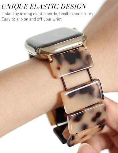 Heesch Stretchy Resin Watch Band Compatible with Apple Watch for Women, Tortoise Watch Strap Bracelet Wristband for iwatch Series Ultra/10/9/8/7/SE/6/5, 38/40/41/42mm, 44/45/46/49mm, Rectangle thumbnail 4