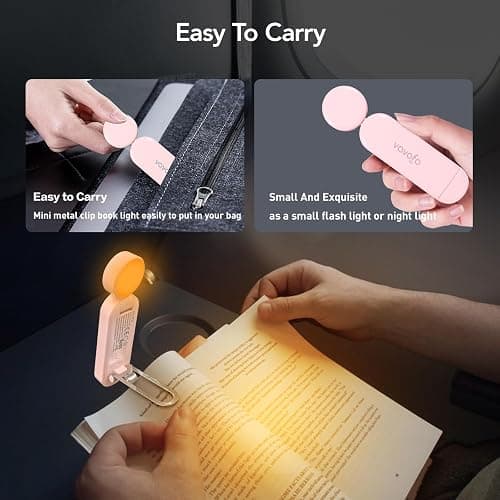 VAVOFO USB Rechargeable Book Light, Blue Lighting Blocking, Amber Light Clip On Bookmark Shaped 6 LEDs Reading Light, Eye Care for Bookworms Reading in Bed with 9 Lighting Modes (Light Pink) thumbnail 6
