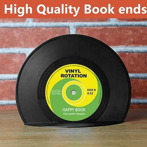 VinBee Bookends for Vinyl Records,Book Ends for Heavy Books,Book end,Retro Vinyl Record Bookend-Classic CD Shape Decorative Music Theme Bookends- 1 Pair thumbnail 4