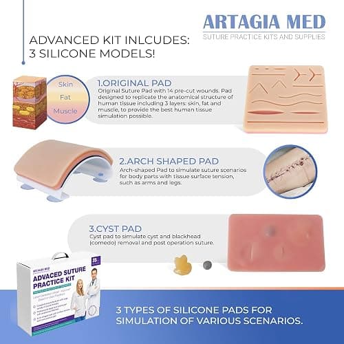 Advanced Practice Kit for Medical Students (35 Pcs) – Latest Generation of Most Complete Model, Including: Tool Kit with Variety of Suture Threads, 3 Top Quality Suture Pads (Education Only) thumbnail 2