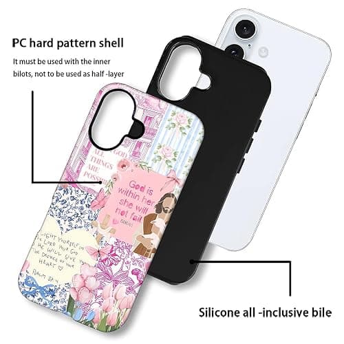 COTAIL Case Designed for iPhone 16, Hybrid 2-Layer Case, Military-Grade Protection Durable Shockproof Anti-Scratch Phone Case, Pink Blue Jesus Collage thumbnail 3