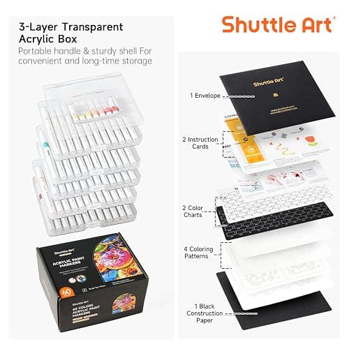 Shuttle Art Automatic Ink Control Acrylic Paint Markers, 60 Colors Brush Tip Acrylic Paint Pens for Rock Painting, Ceramic, Wood, Canvas, Glass, Stone, Fabric, Card Making, DIY Supplies, FlipFunAlong thumbnail 4
