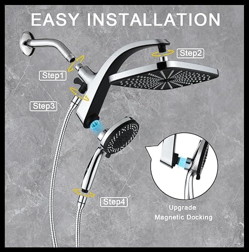 High Pressure Rain Shower Head: Upgrade Shower Heads with Handheld Spray Combo with Fixed Showerhead and 10 Sprays Handheld Shower Head, Detachable Shower head Built-in Magnetic Docking and Power Jets thumbnail 8