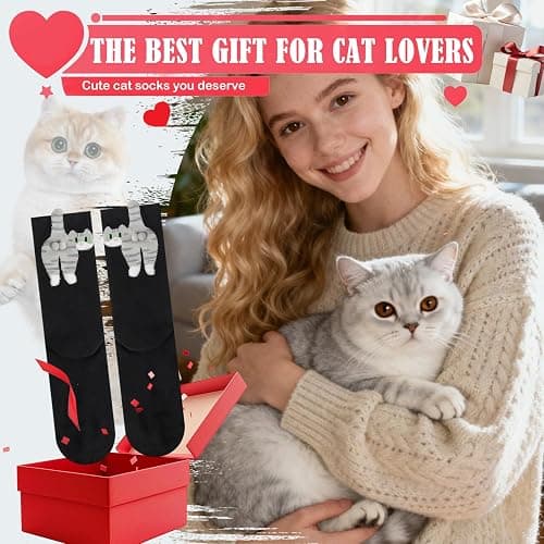 wotemlur Women's Cat balls Socks, White Elephant Gift for Cat Lovers | Made From 90% Cotton and 10% Spandex for Softness and Stretch，Suitable for Everyday Wear,Stocking Stuffer for Cat Lovers thumbnail 6