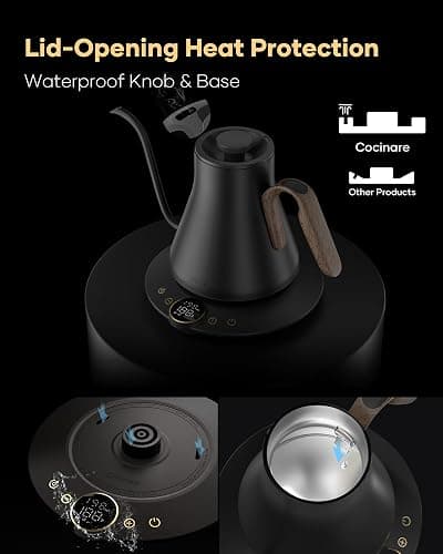 Cocinare FLOW B9 Gooseneck Electric Kettle, Precise Temperature Control for Pour-Over Coffee & Tea Brewing, Stainless Steel Interior, Rapid Heating for Boiling Water 1500W/0.9L (Black Walnut) thumbnail 7