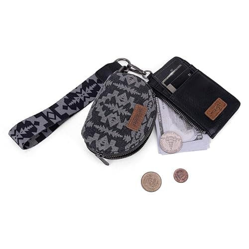 Wrangler Aztec Keychain Wristlet Wallets for Women Western Dual Pouch Wristlet Credit Card Holder Wallet with Zipper Pocket WG2212-W0051BK thumbnail 4