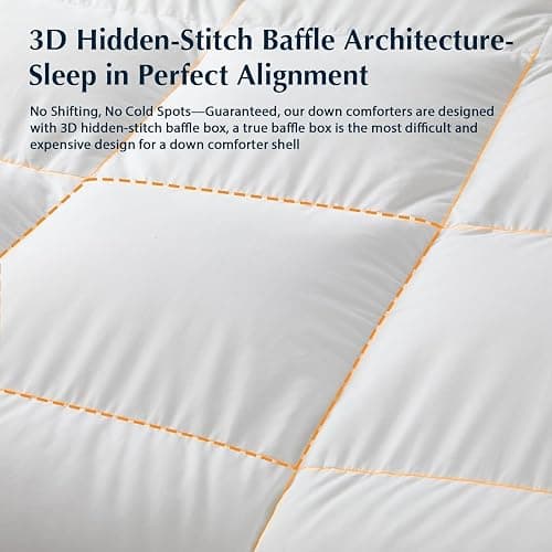 PACIFIC COAST Goose Down Fiber Comforters California King Duvet Insert, All Season White Comforter, 3D Hidden-Stitch Baffle Box Design,8 Tabs, Gifts for Women/Men, Extra Fluffy Luxury Duvet (104"x96") thumbnail 8